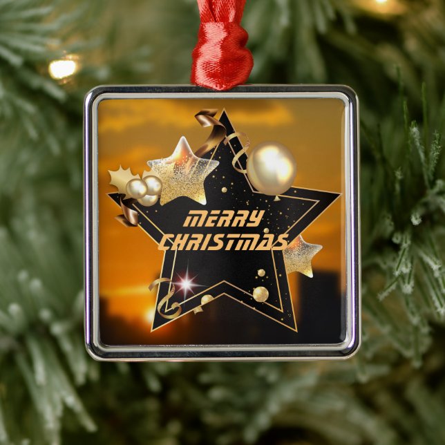 Cool Moderne Black Gold Metallic Stars Weihnachten Ornament Aus Metall (Baum)