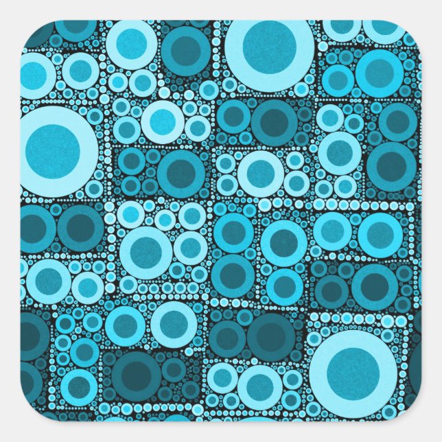 Cool Moderne Kreise Blaues Aquamarines Mosaikflipp Quadratischer Aufkleber (Vorderseite)