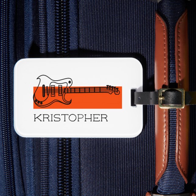 Cool moderne, minimalistisch weiße Add Name Gitarr Gepäckanhänger (Vorderseite Insitu 4)