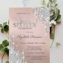 Cool Moderne Silver Glitzer Tropfen Sweet 16 Einladung