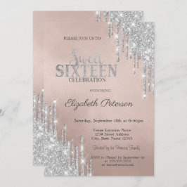 Cool Moderne Silver Glitzer Tropfen Sweet 16 Einladung