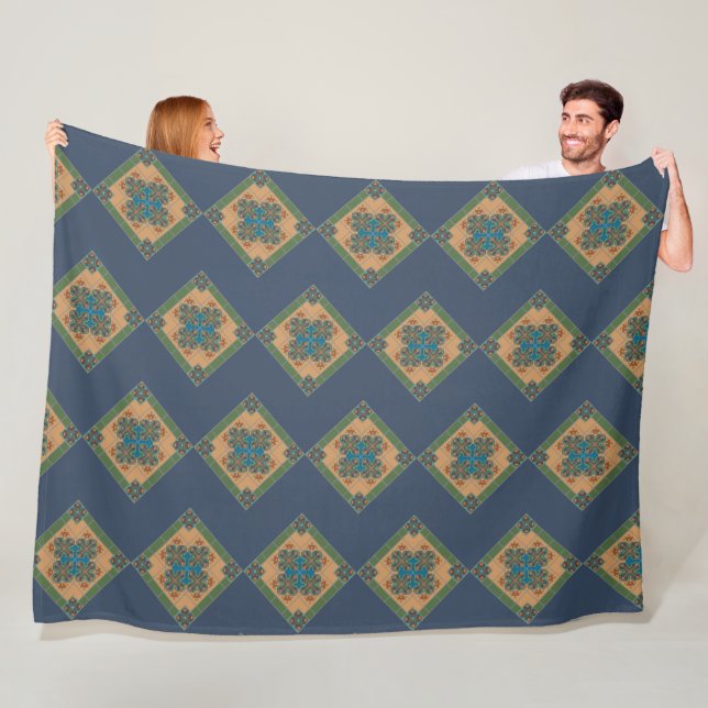 Cool Modernes Boho Blau und Grünes Muster Rhombus Fleecedecke (Beispiel)