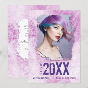 Cool Modernes Grunge 2 Foto Pink Lila Grad Ankündigung