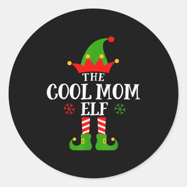 Cool Mom Elf Funny Matching Family Christmas Pajam Runder Aufkleber (Vorderseite)