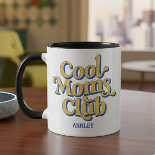 Cool Moms Club Retro Gelb Blau Kaffee-Typografie Tasse