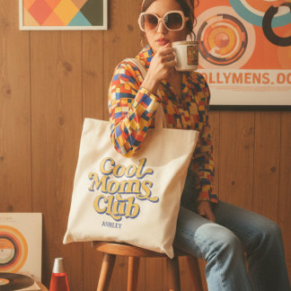 Cool Moms Club Retro Yellow and Blue Typography Tragetasche