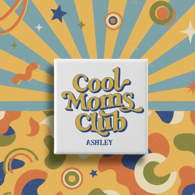 Cool Moms Club Trendy Mom Quote Blue Yellow Retro Button (Von Creator hochgeladen)