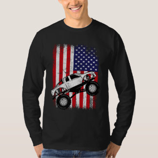 Cool Monster Truck Kids Distressed USA American Fl T-Shirt