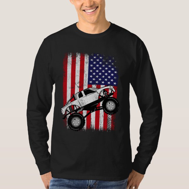 Cool Monster Truck Kids Distressed USA American Fl T-Shirt (Vorderseite)