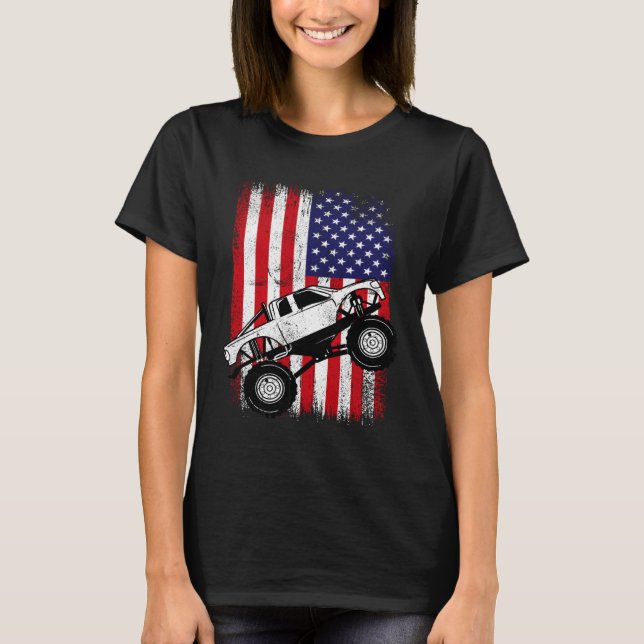 Cool Monster Truck Kids Distressed USA American Fl T-Shirt (Vorderseite)