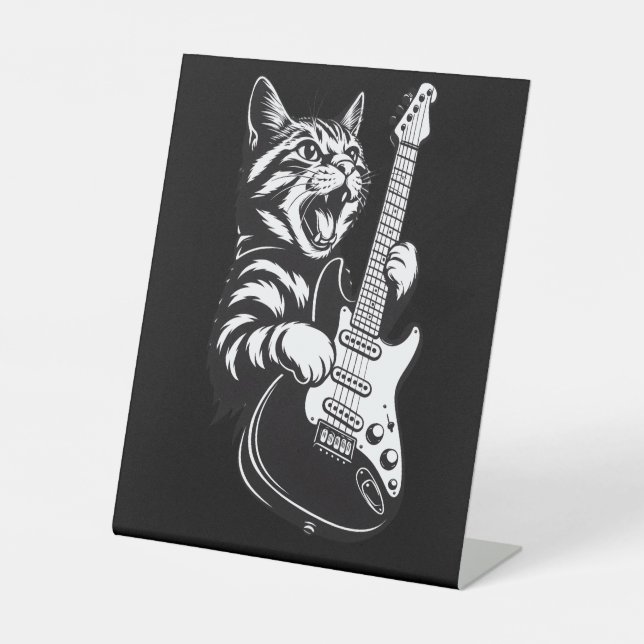 Cool Music Love | Rock Cat Playing Electric Guitar Sockelschild (Vorderseite)