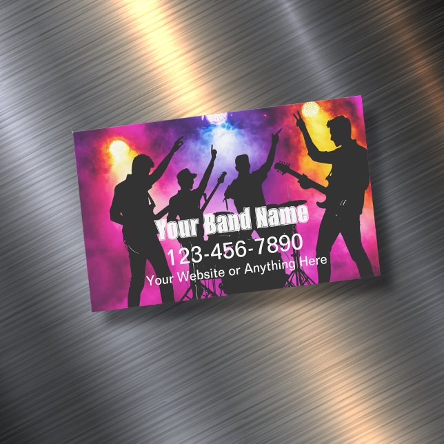 Cool Musician Band For Hire Business Card Magnets Magnetische Visitenkarte (Von Creator hochgeladen)