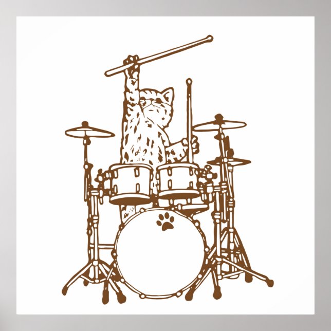 Cool Musician Cat Playing Drums Poster (Vorne)
