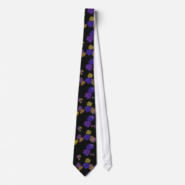 cool, Muster, Blume, blau, gelb und schwarz Krawatte (Vorderseite)