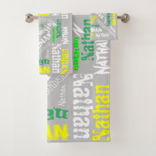 Cool Name Collage Moderne Typografie Custom Gray Badhandtuch Set