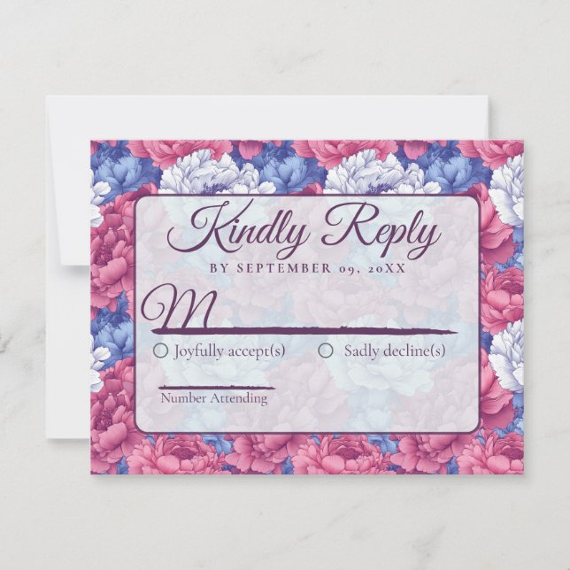 Cool Nature Peonies Flower Wedding  RSVP Karte (Vorderseite)