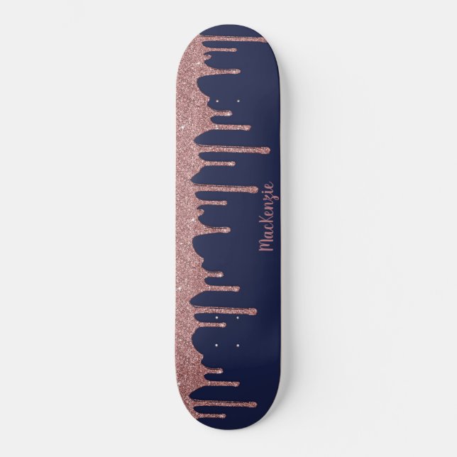 Cool Navy Blue Rose Gold Glitzer Sparkone Tropfen Skateboard (Vorderseite)