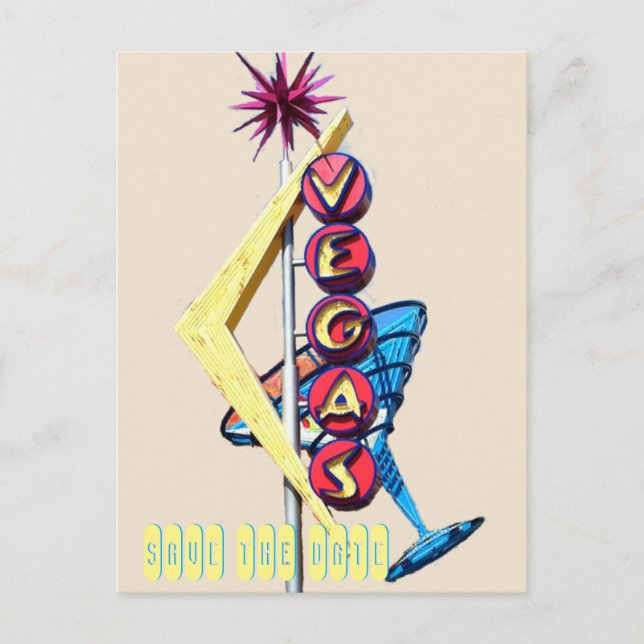 Cool Neon Las Vegas Wedding Sign Ankündigungspostkarte (Vorderseite)