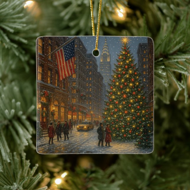 cool new york christmas streets keramikornament (Baum)