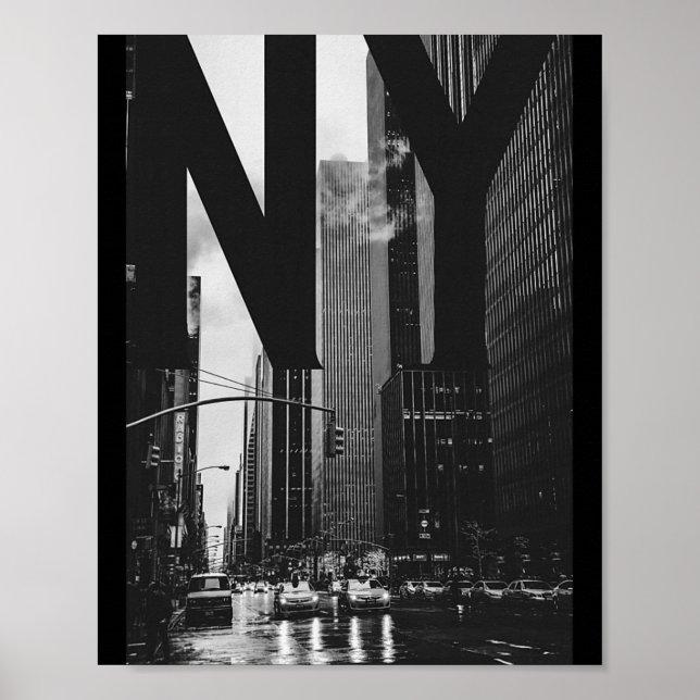 Cool New York City Abstract Skyline, Black &amp; W Poster (Vorne)