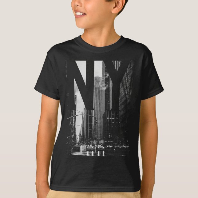 Cool New York City Abstract Skyline, Black &amp; W T-Shirt (Vorderseite)