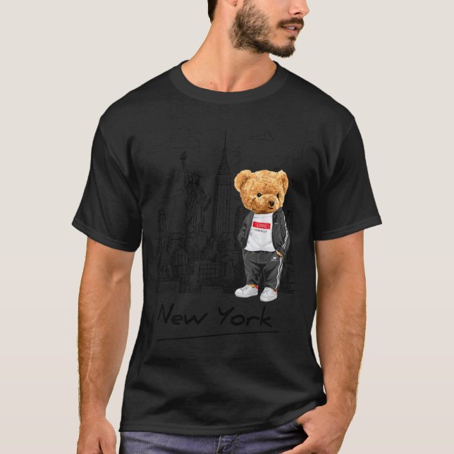 Cool New York City Teddy Bear Illustration Graphic T-Shirt (Vorderseite)