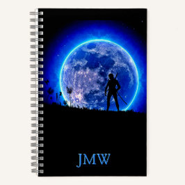 Cool Ninja Warrior Blue Moon Monogram Japan-Look Notizbuch