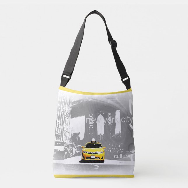 Cool Nyc New York City Brooklyn Bridge Yellow Taxi Tragetaschen Mit Langen Trägern (Vorderseite)