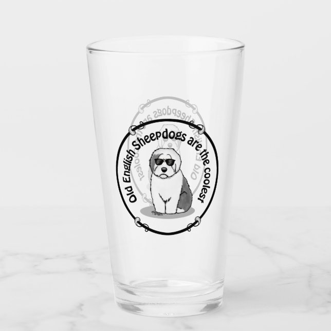 Cool Old English Sheepdog (Grau 1) Niedlich Funny Glas (Vorderseite)