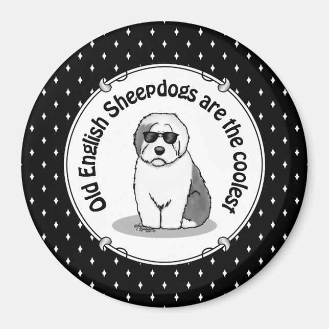 Cool Old English Sheepdog (Grau 1) Niedlich Funny Magnet (Vorne)