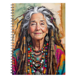Cool Old Lady in Dread Locks Hippie Woman Blank Notizblock