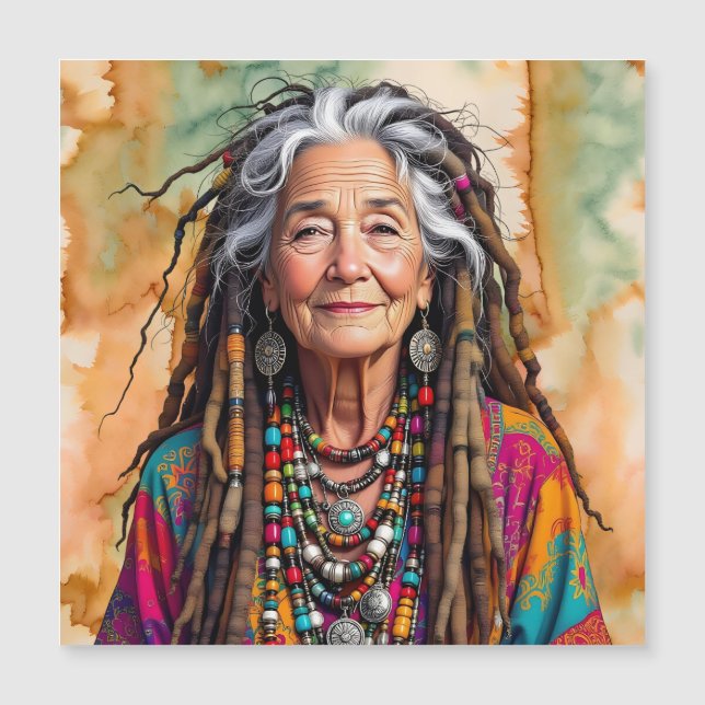 Cool Old Lady in Dread Locks Hippie Woman   Magnetkarte (Vorderseite)