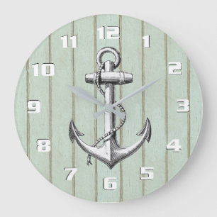 Cool Old Wood Rustic Nautical Vintage Anchor Große Wanduhr