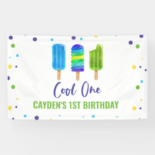 Cool One 1. Geburtstag Eis Am Rutschen Blau Grün Banner