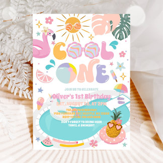 Cool One Pool Party Summer 1st Birthday Invitation Einladung