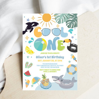 Cool One Pool Party Summer 1st Birthday Invitation Einladung