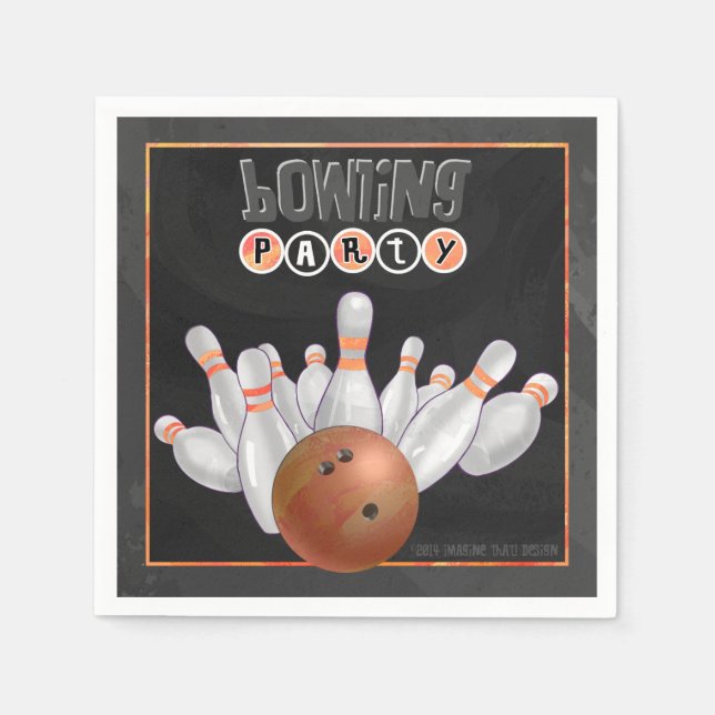 Cool Orange Bowling Party Paper Napkins Serviette (Vorderseite)