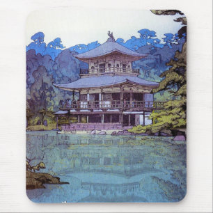 Cool oriental japanese watercolour temple painting mousepad