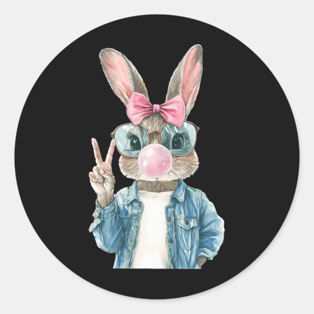 Cool Ostern Bunny Blow Bubble Gum Rabbit Egg Jagd Runder Aufkleber (Vorderseite)