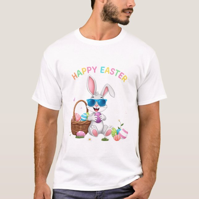 Cool Ostern Bunny Dabbing mit bunten Eiern T-Shirt (Vorderseite)