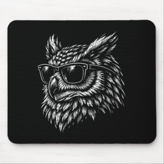 Cool owl bird with sunglasses vintage ink retro mousepad