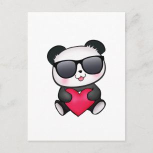 Cool Panda Bear Sunglasses Valentine's Day Heart Feiertagspostkarte