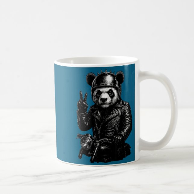 Cool Panda Punk Peace Sign Motorcycle  Kaffeetasse (Rechts)