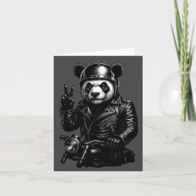 Cool Panda Punk Peace Sign Motorcycle  Karte (Vorderseite)
