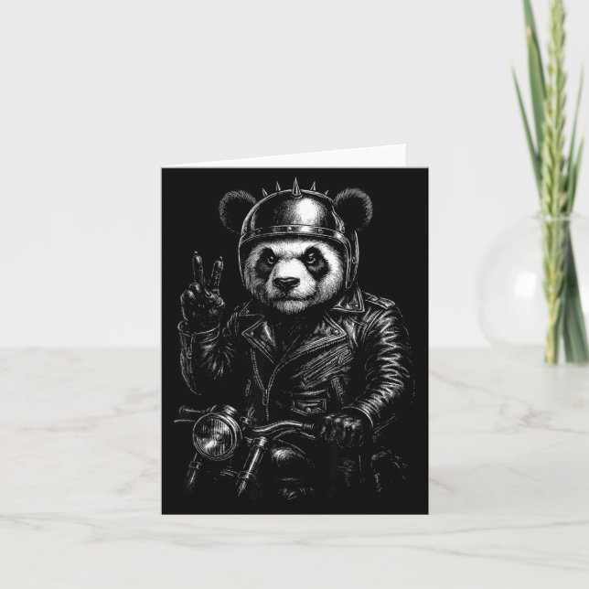 Cool Panda Punk Peace Sign Motorcycle  Karte (Vorderseite)