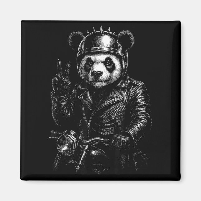 Cool Panda Punk Peace Sign Motorcycle  Magnet (Vorne)