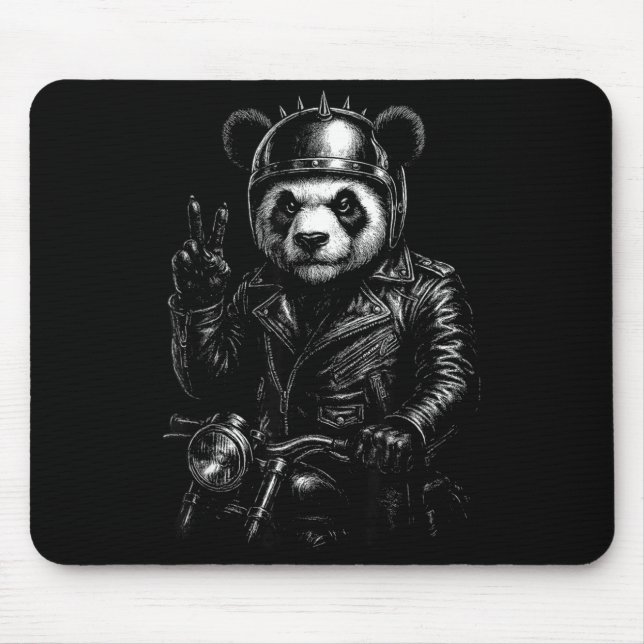 Cool Panda Punk Peace Sign Motorcycle  Mousepad (Vorne)