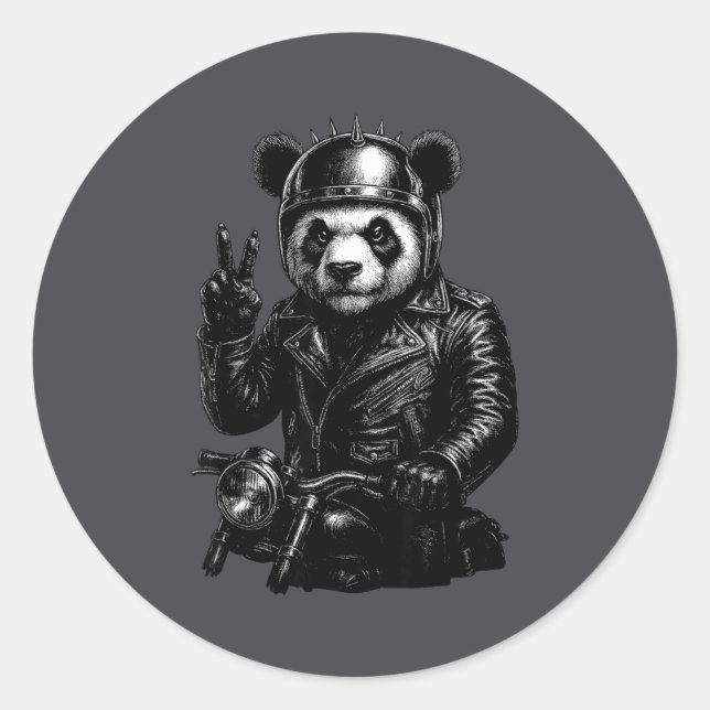 Cool Panda Punk Peace Sign Motorcycle  Runder Aufkleber (Vorderseite)