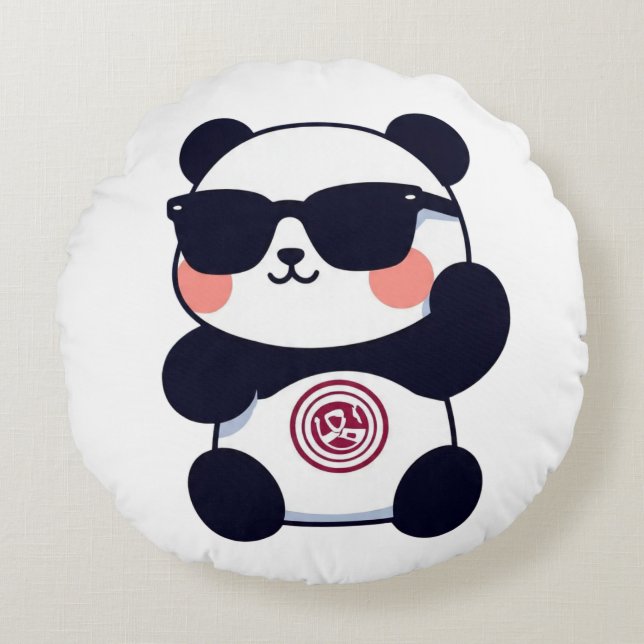 Cool Panda with Shades Rundes Kissen (Vorderseite)