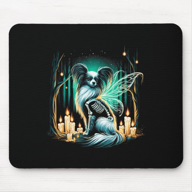 Cool Papillon Dog Skeleton Halloween Hund Mama Vat Mousepad (Vorne)